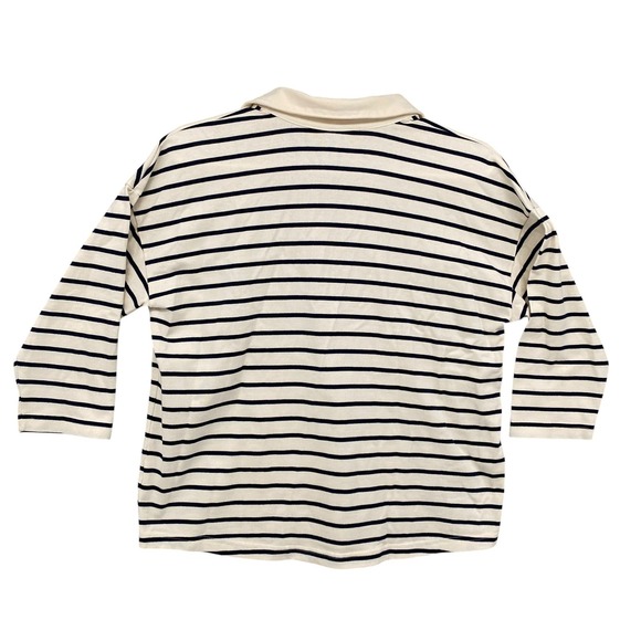 L.L. Bean Striped Polo Shirt V-Neck 3/4 Sleeve Women's XL REG Cream Navy - Picture 9 of 9